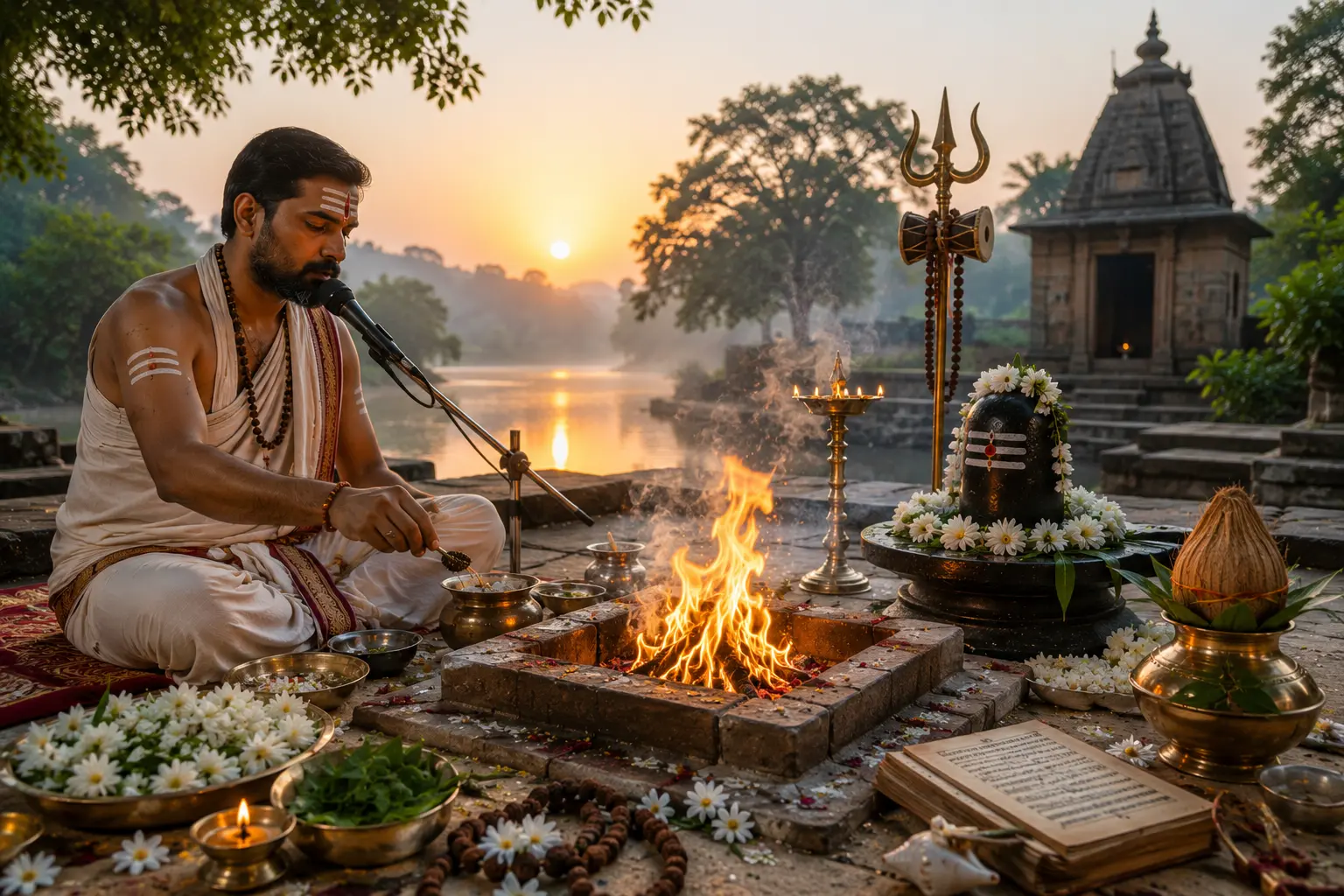 Rudrabhishek et cérémonie consacrée à Shiva réalisés en Inde